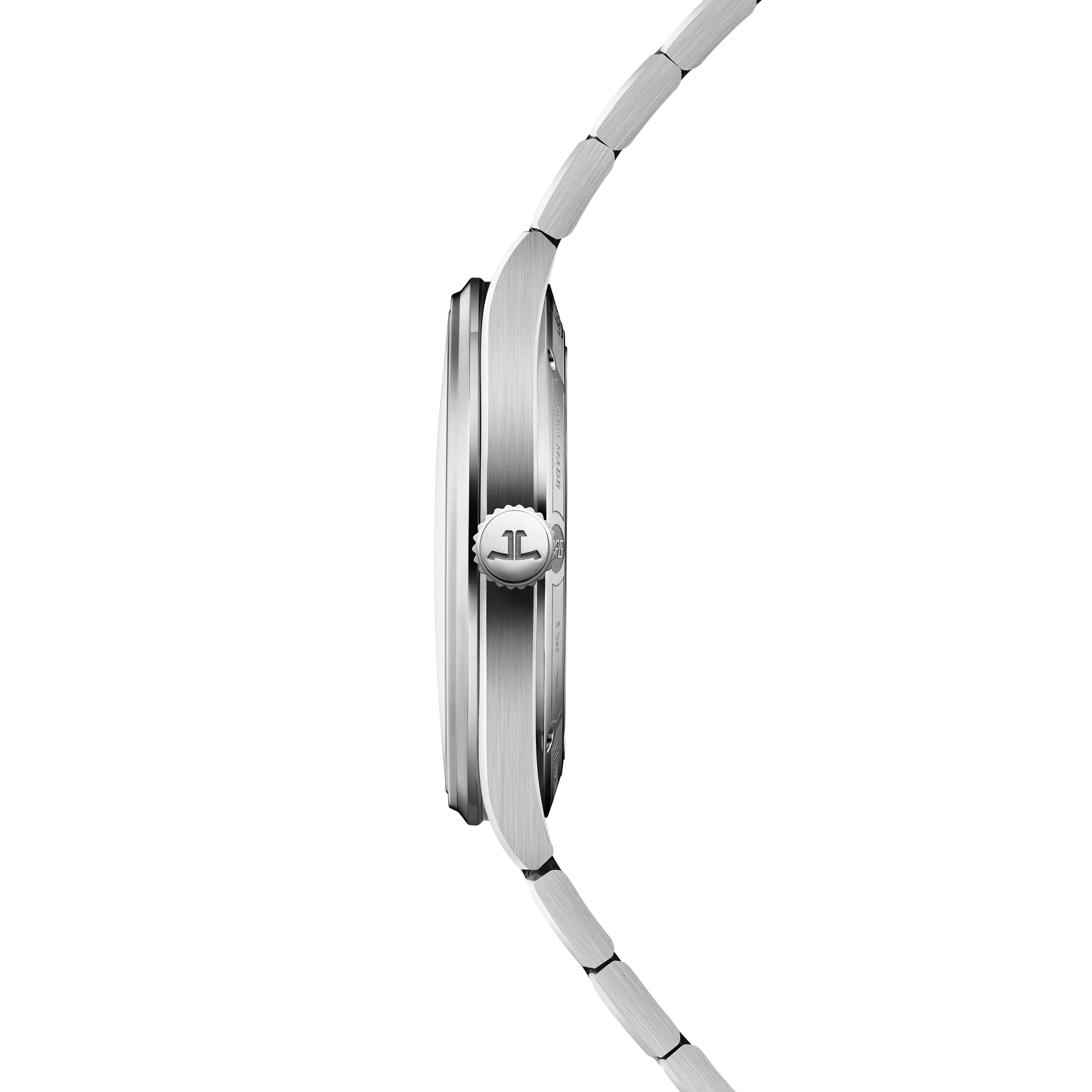 A side profile view showcasing the incredibly thin stainless steel watch case.