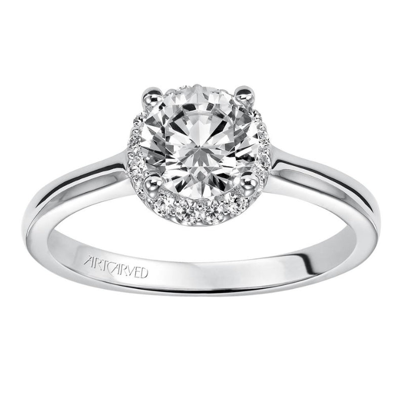 Front VIew Of Classic Halo Engagement Ring.