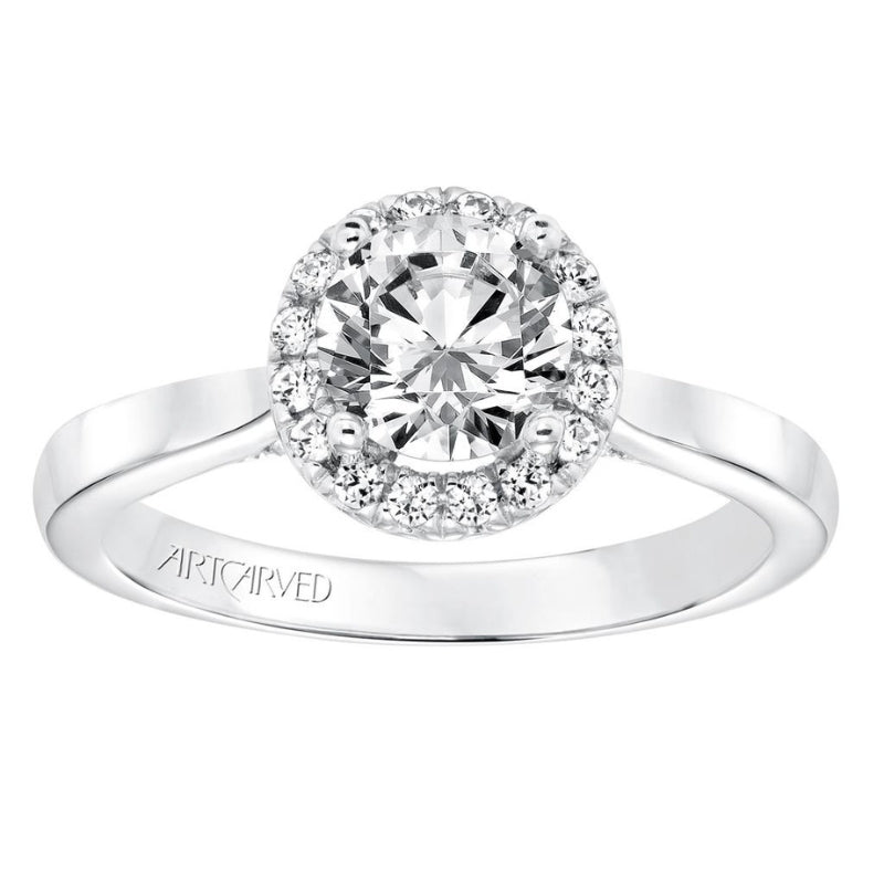Front View Of Classic Diamond Halo Engagement ring.