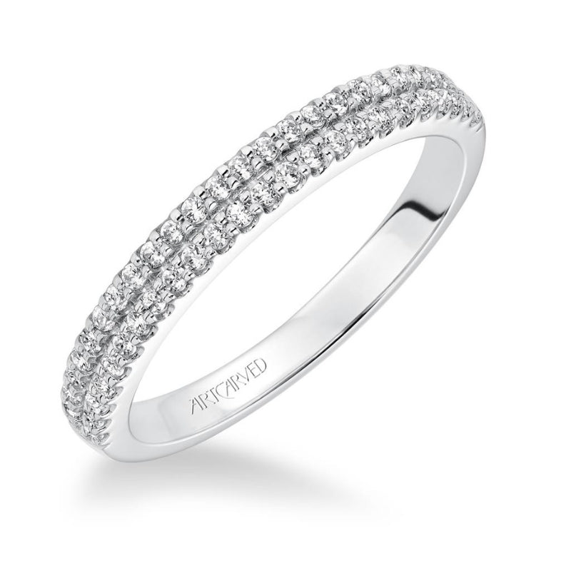 Front View Of Classic Halo Diamond Wedding Band.