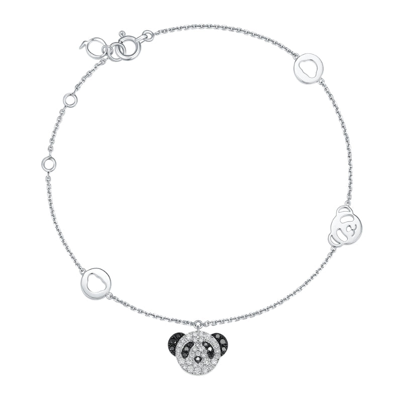 Full View OF Qeelin Bo Bo petite bracelet 18K white gold set with diamonds and black