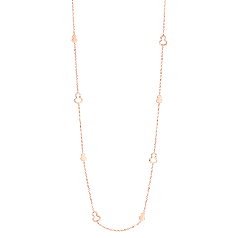 Full View Of Qeelin Wulu mini long necklace in 18K rose gold.
