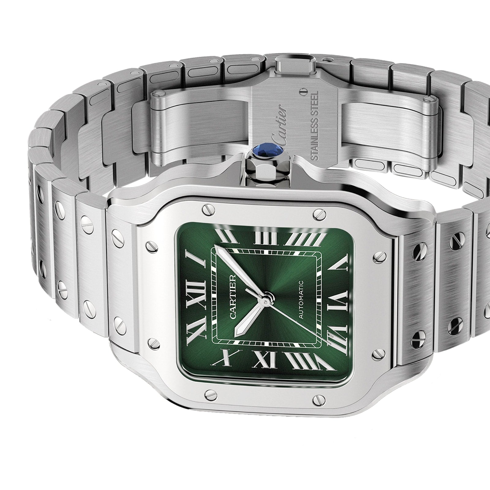 Side View of Santos de Cartier Green Medium Model Watch