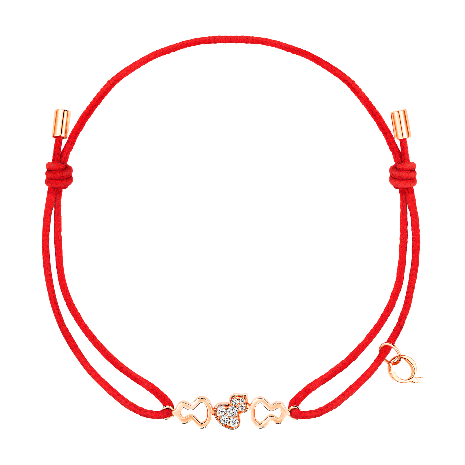Qeelin Wulu bracelet in 18K rose gold with diamonds on red cord