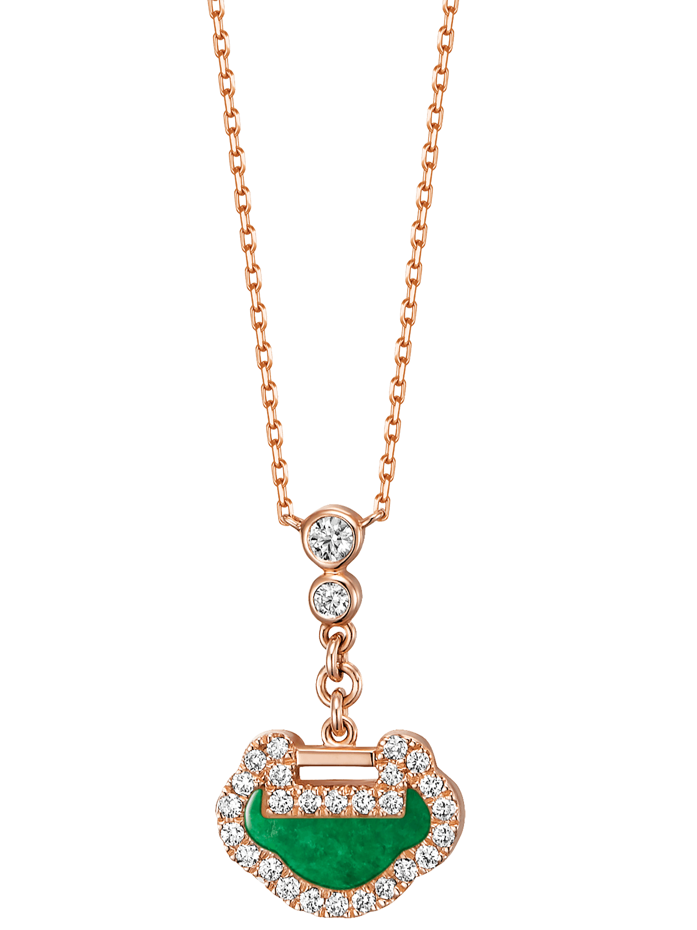 Yu Yi petite necklace in 18K rose gold set with jade and diamonds