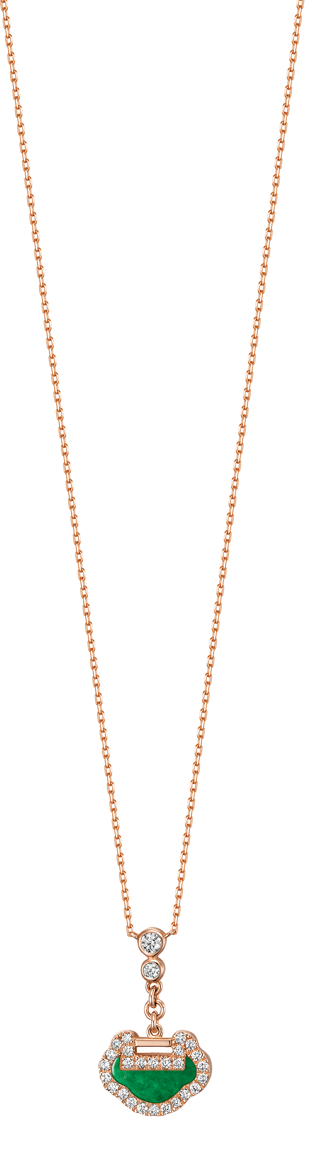 Yu Yi petite necklace in 18K rose gold set with jade and diamonds
