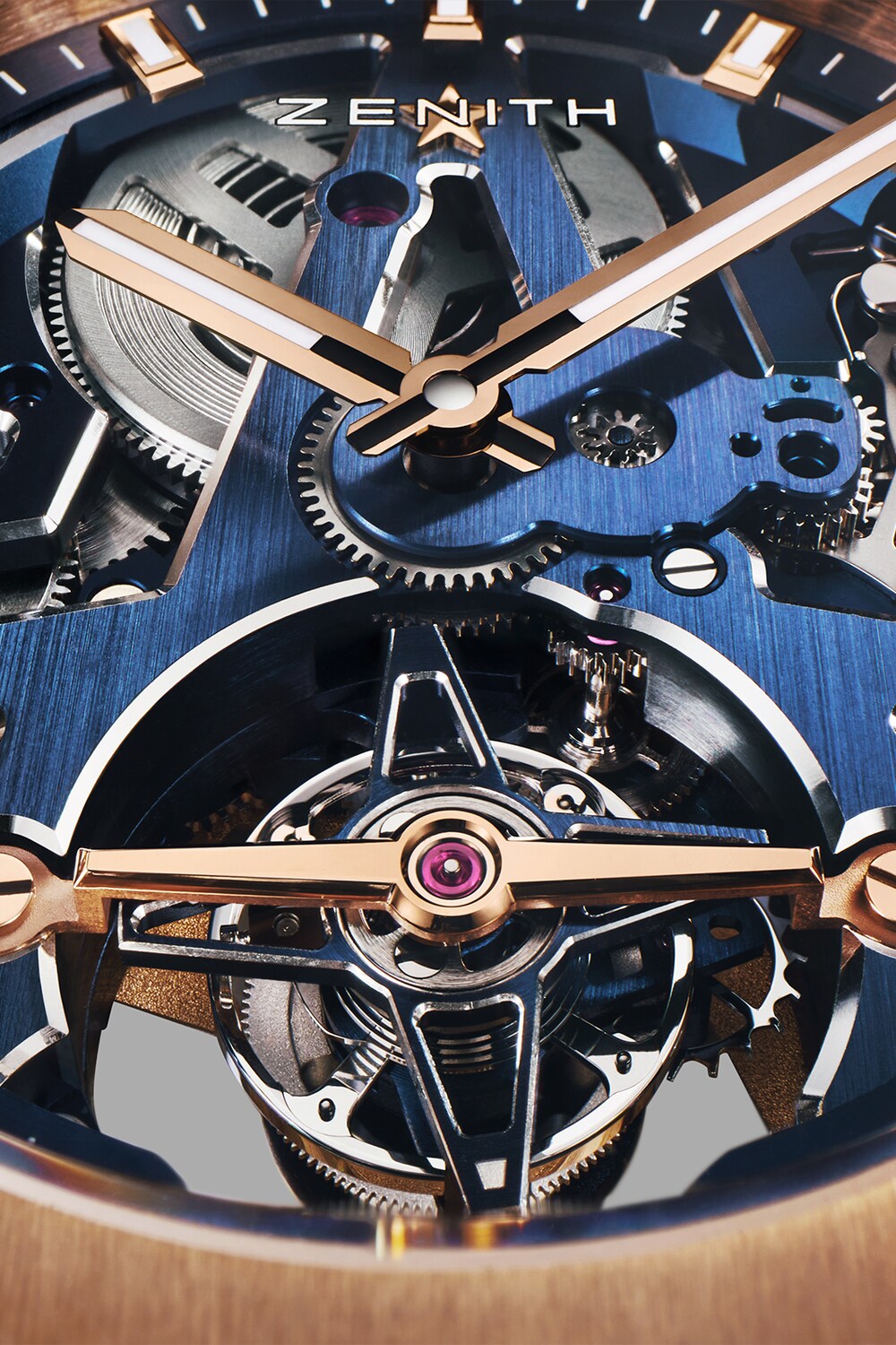 Zenith Limited Edition Defy Skyline Tourbillion Rose Gold 41mm 18.9300.3630/78.I001 openwork dial closeup detail