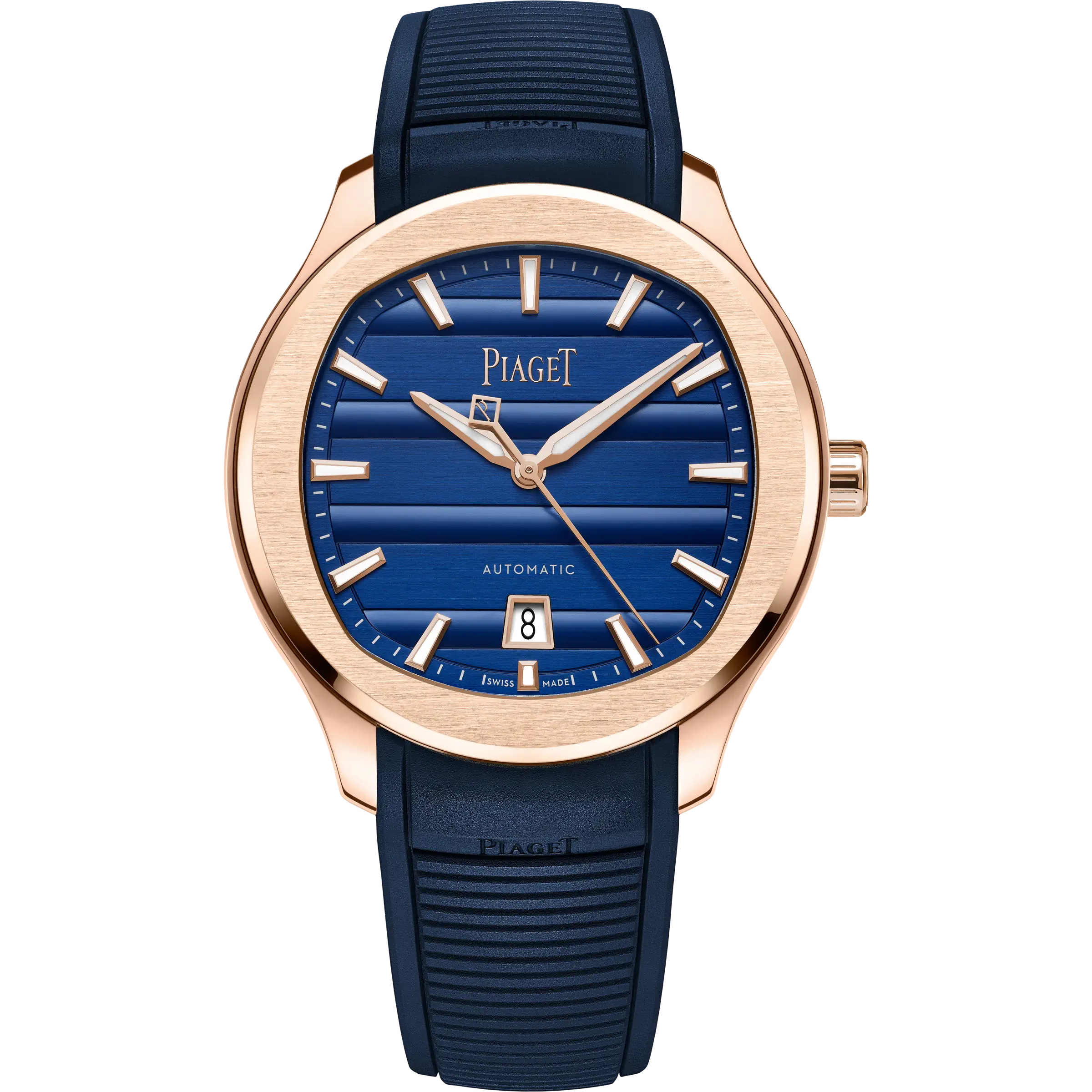 Front View Of Piaget Polo Signature Date Watch Rose Gold.
