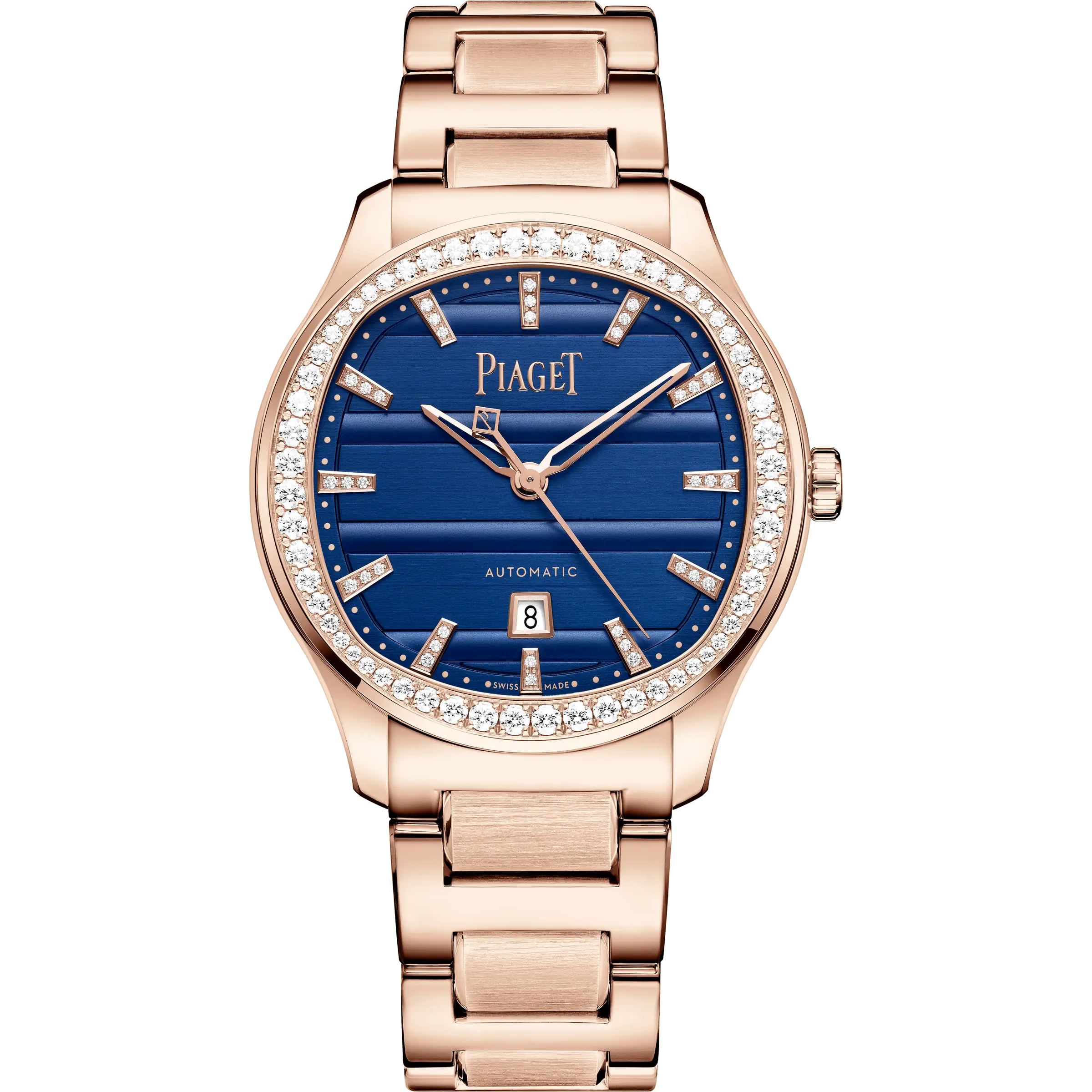 Front View Of Piaget Polo Signature Date Watch Rose Gold.