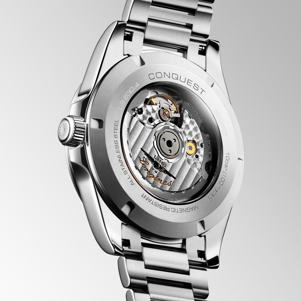 Longines Conquest Sunray Blue 41mm L38304926 Caseback Angle View