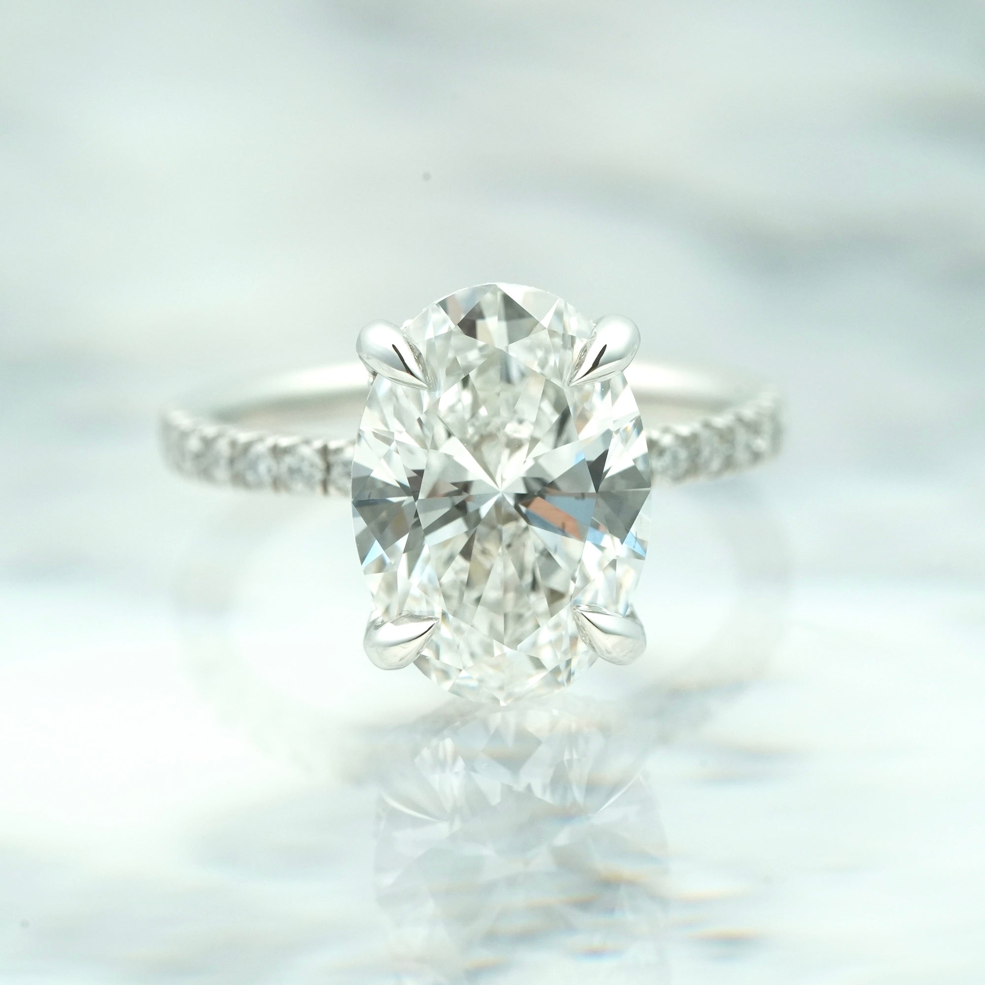 Front View Oval with Diamond Hidden Halo Ring
