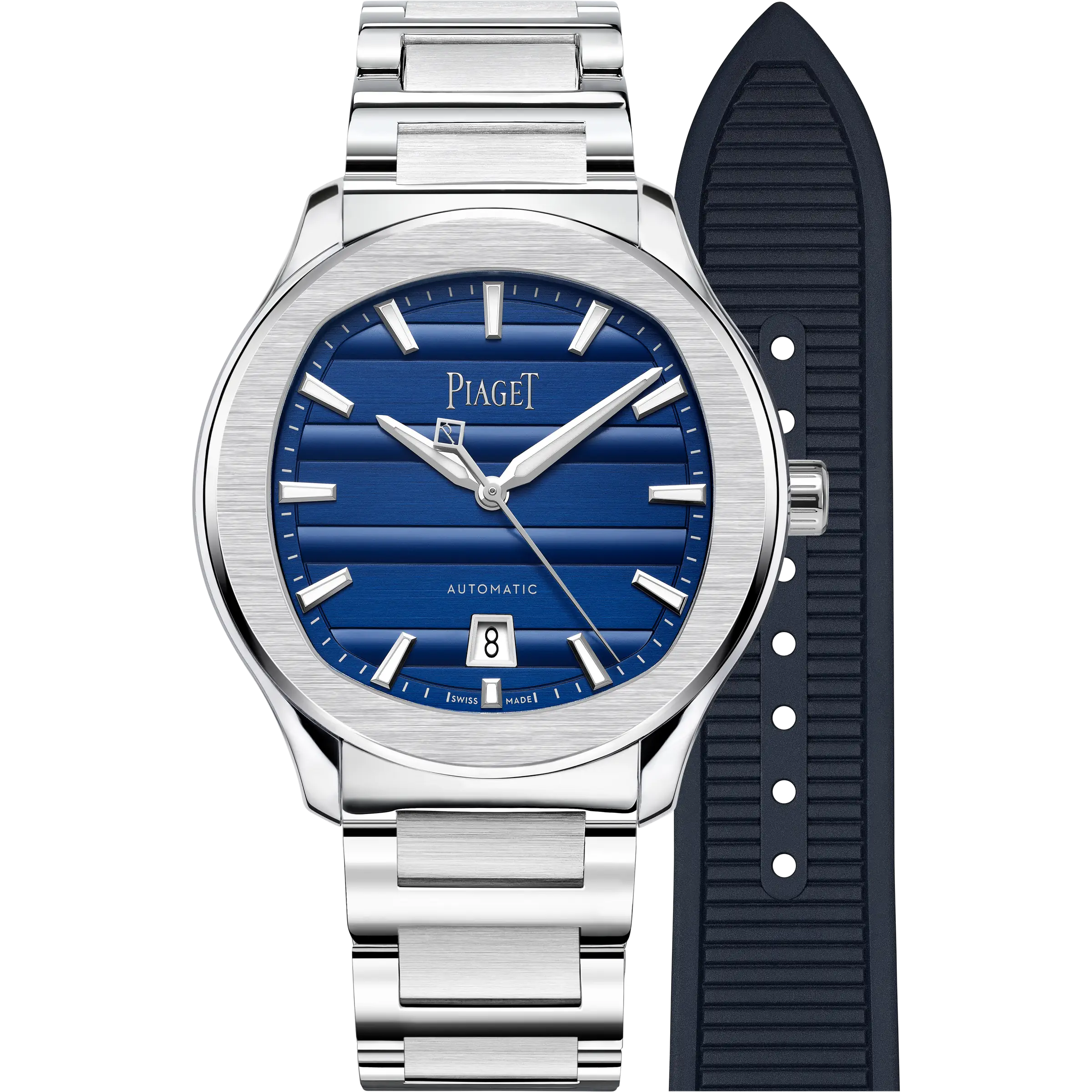 Front View of Piaget Polo Signature Watch With Rubber Strap.