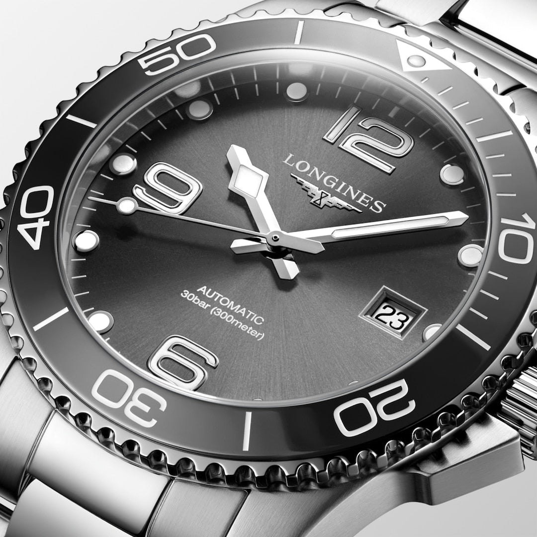 Longines Conquest HydroConquest Sunray Grey 41mm L37814766 dial closeup