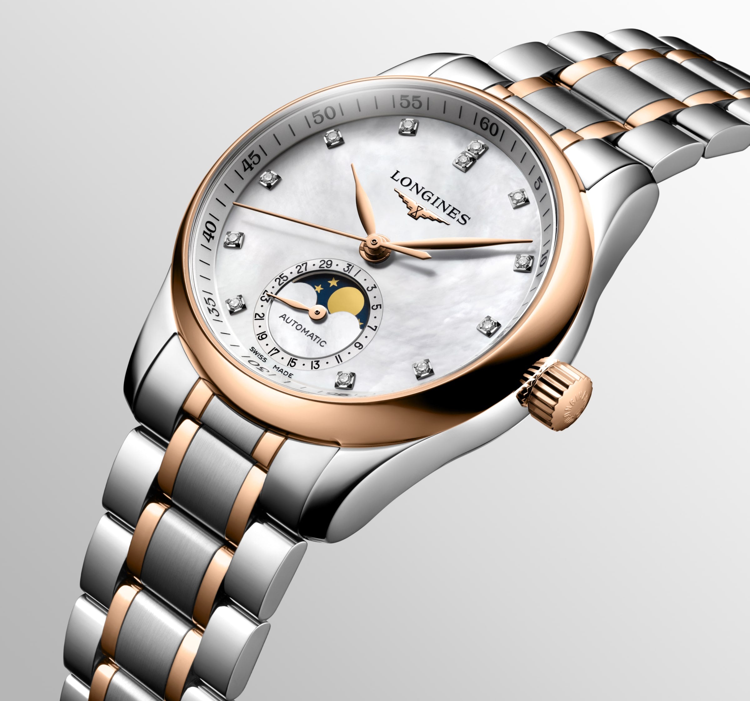 Side View of Longines Master Collection Mother of Pearl Moon Phase 34mm