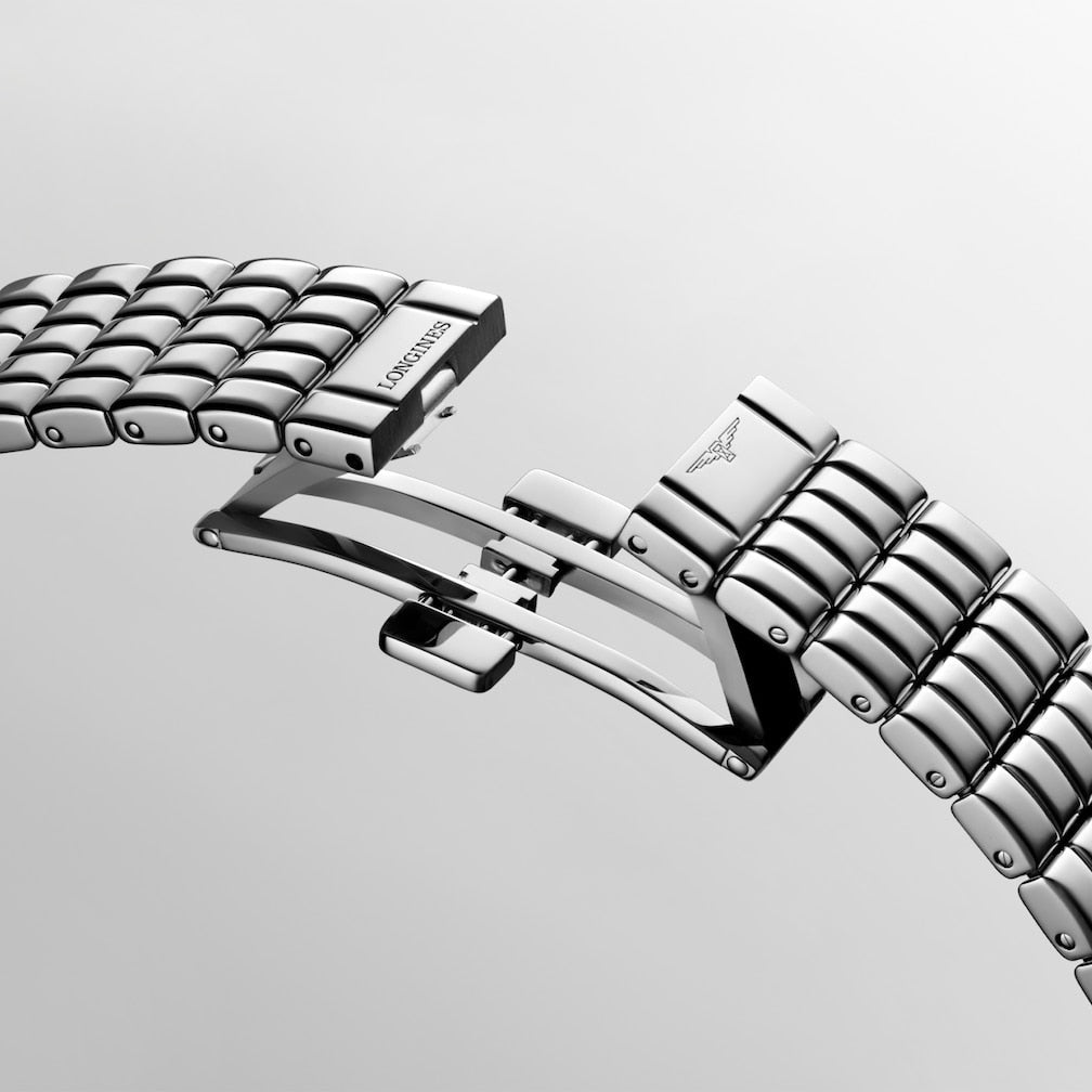 Longines Elegance Mini Dolcevita Silver "Flinqué" with Diamonds 21x29mm L52000716 open clasp