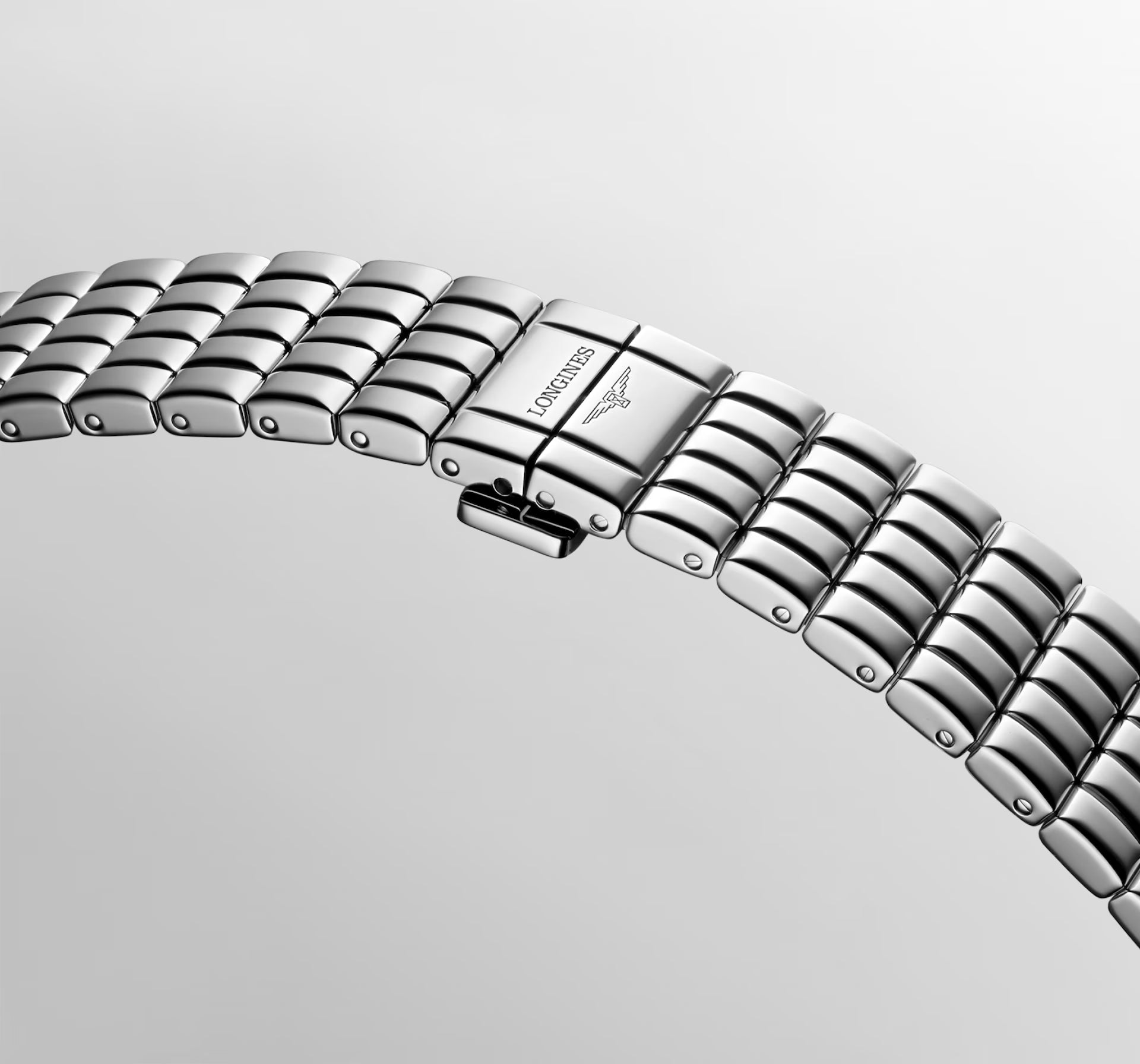 Strap close view of Longines Mini Dolcevita Diamond Pave Steel Quartz L52004876