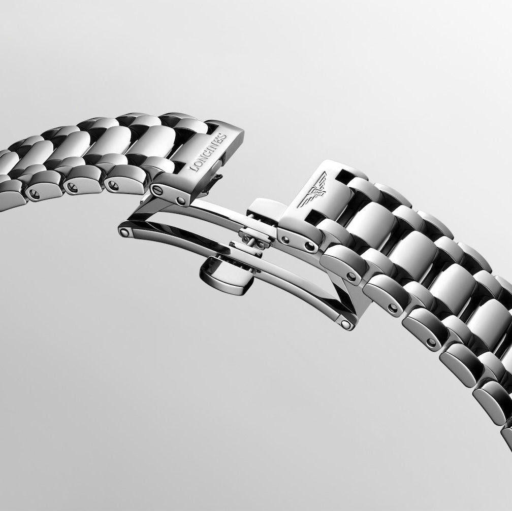 Longines Elegance PrimaLuna Midnight Blue Mother of Pearl with Diamonds 30mm L81234976 open clasp