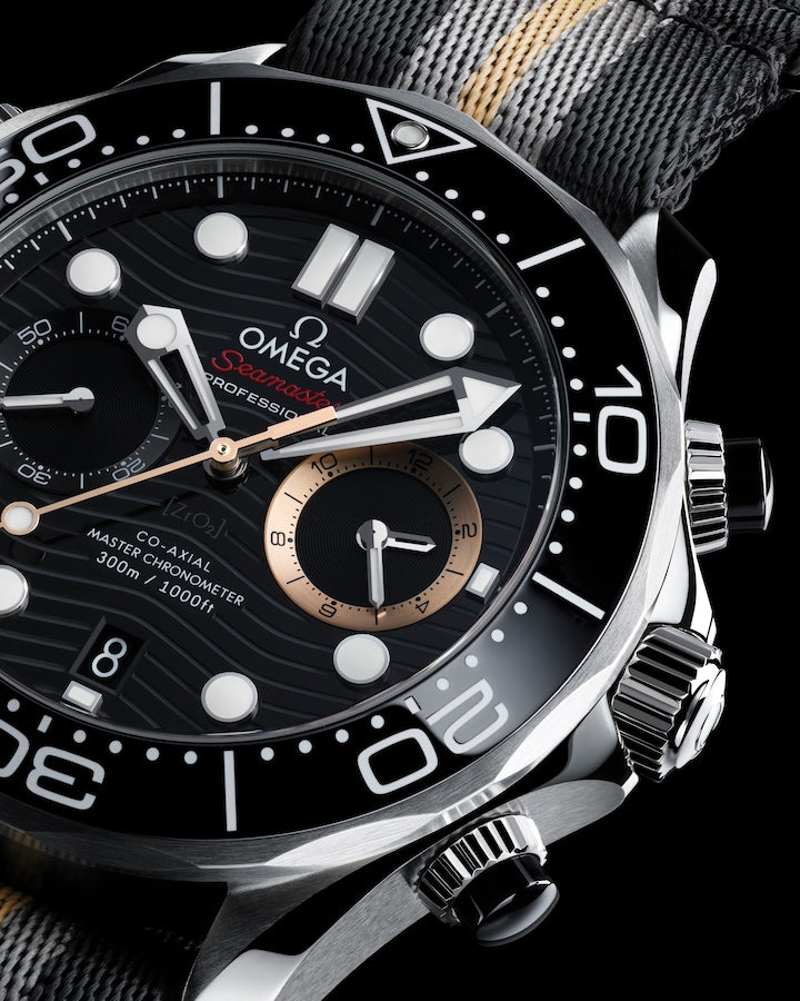 Angle view of Omega Seamaster Diver 300M 007 Edition First Light 44mm 21032445101002