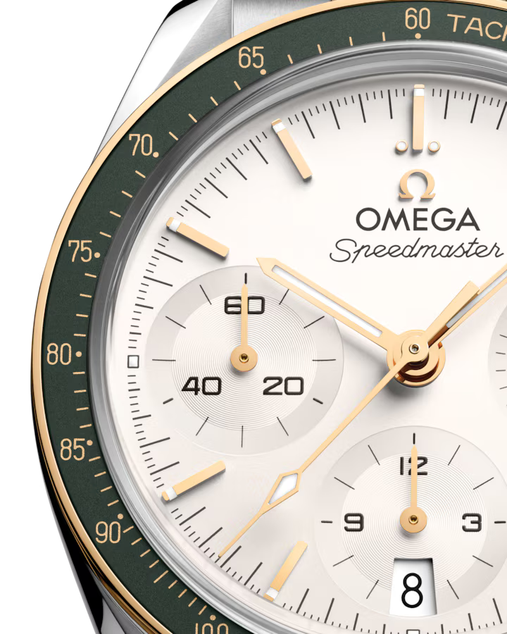 Front close view of Omega Speedmaster 38 Co-Axial Chronometer Chronograph 38mm Watch - 324.20.38.50.02.001