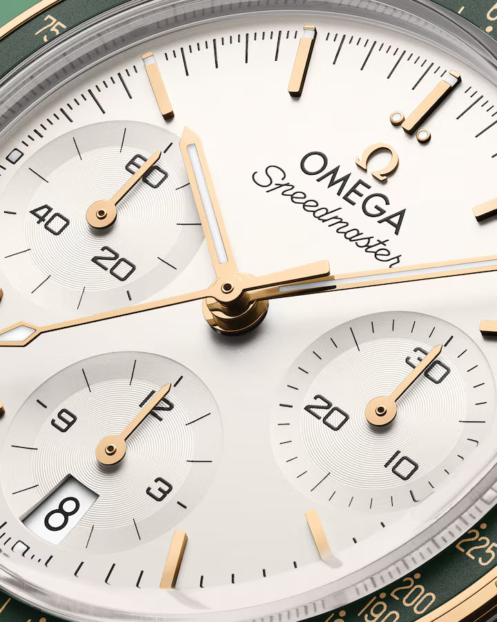 front close view of Omega Speedmaster 38 Co-Axial Chronometer Chronograph 38mm Watch - 324.20.38.50.02.001