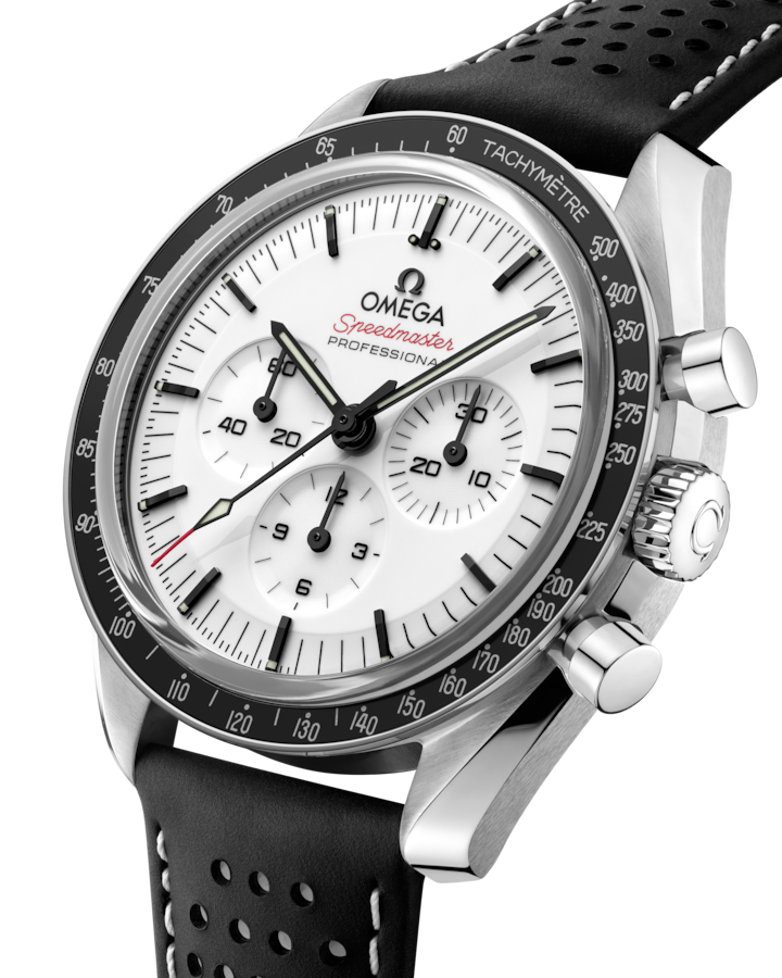 Dial View of Omega Speedmaster Moonwatch Professional White Dial Chronograph 42mm