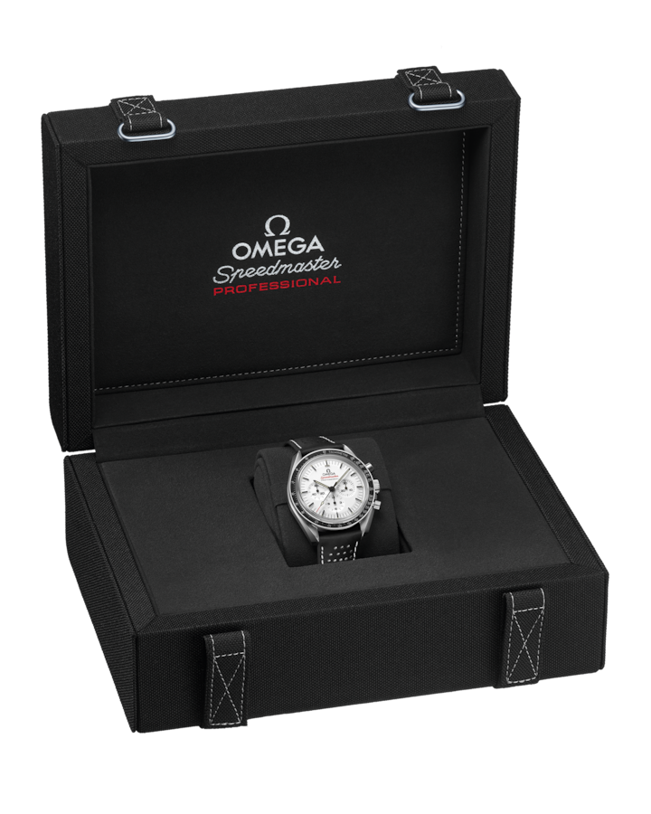 Box Presentation of Omega Speedmaster Moonwatch Professional White Dial Chronograph 42mm