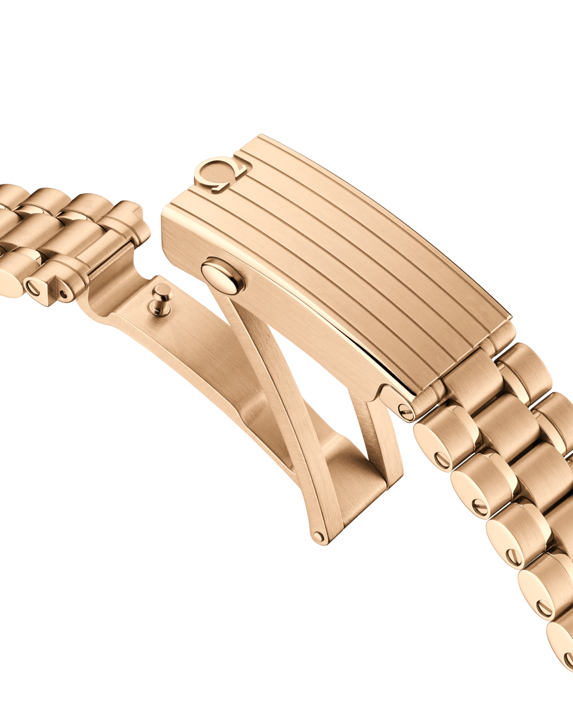 OMEGA Speedmaster Professional Moonwatch "Reverse Panda" Moonshine Gold clasp opened