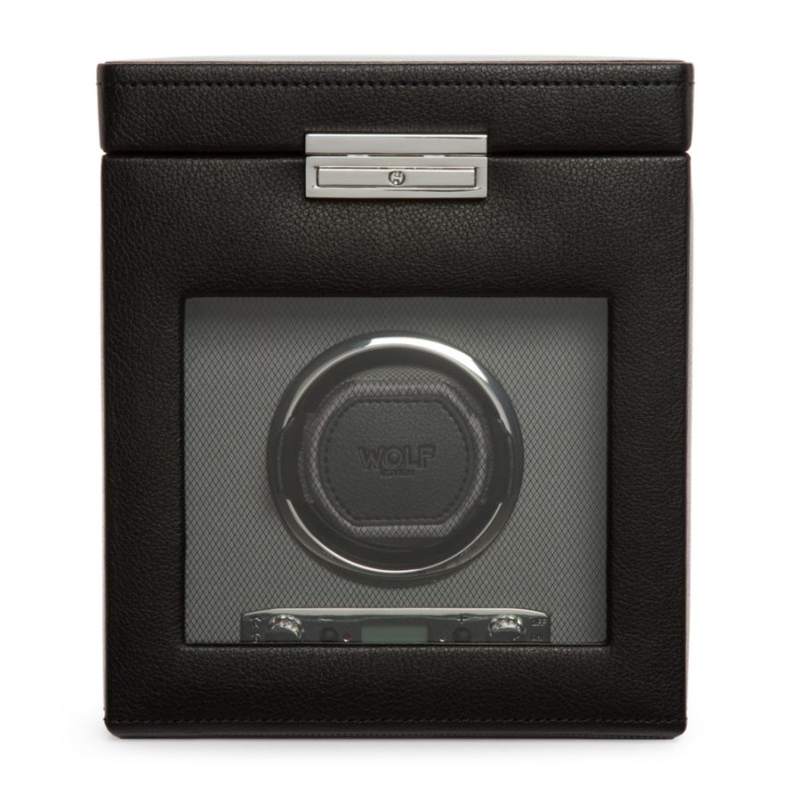 Front view of Wolf 1834 Viceroy Single Watch Winder with Storage 456102