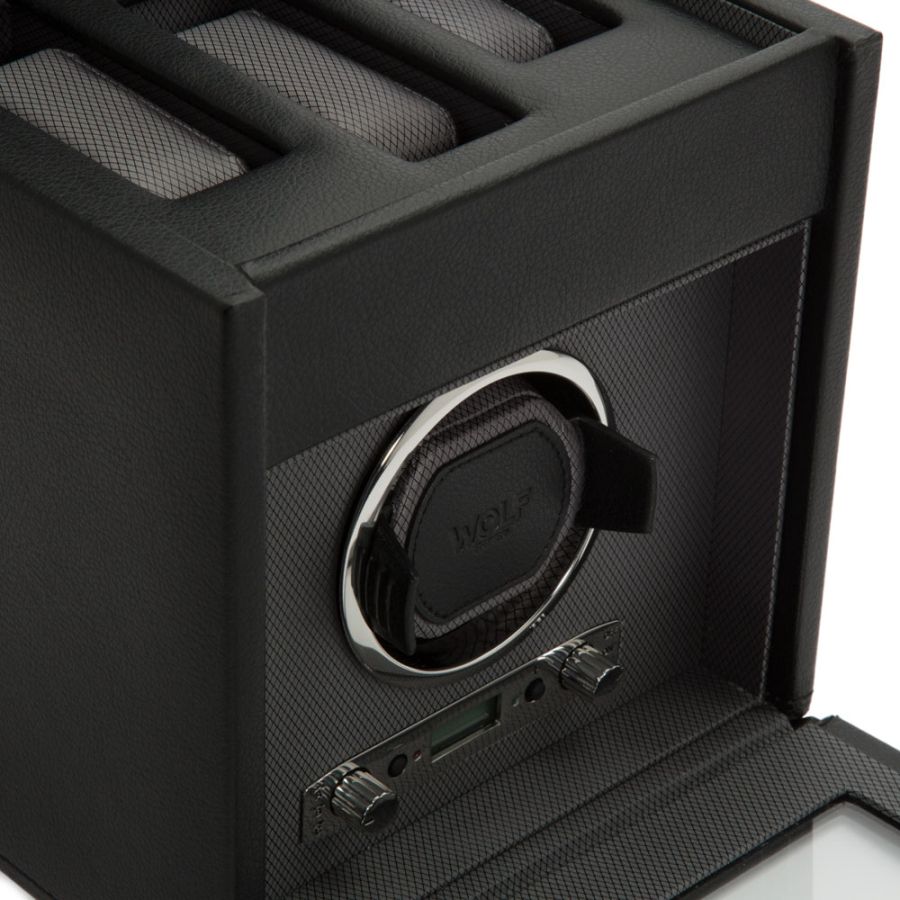 Close up view of Wolf 1834 Viceroy Single Watch Winder with Storage 456102