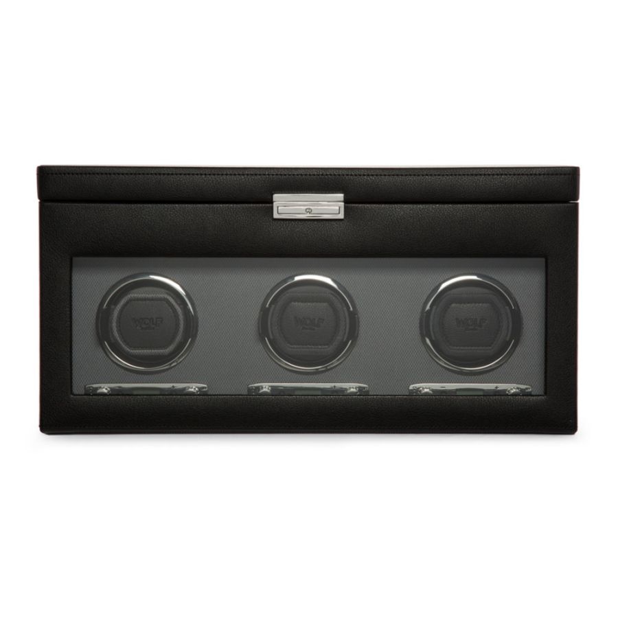 Front View of Wolf 1834 Viceroy Triple Watch Winder with Storage 456302
