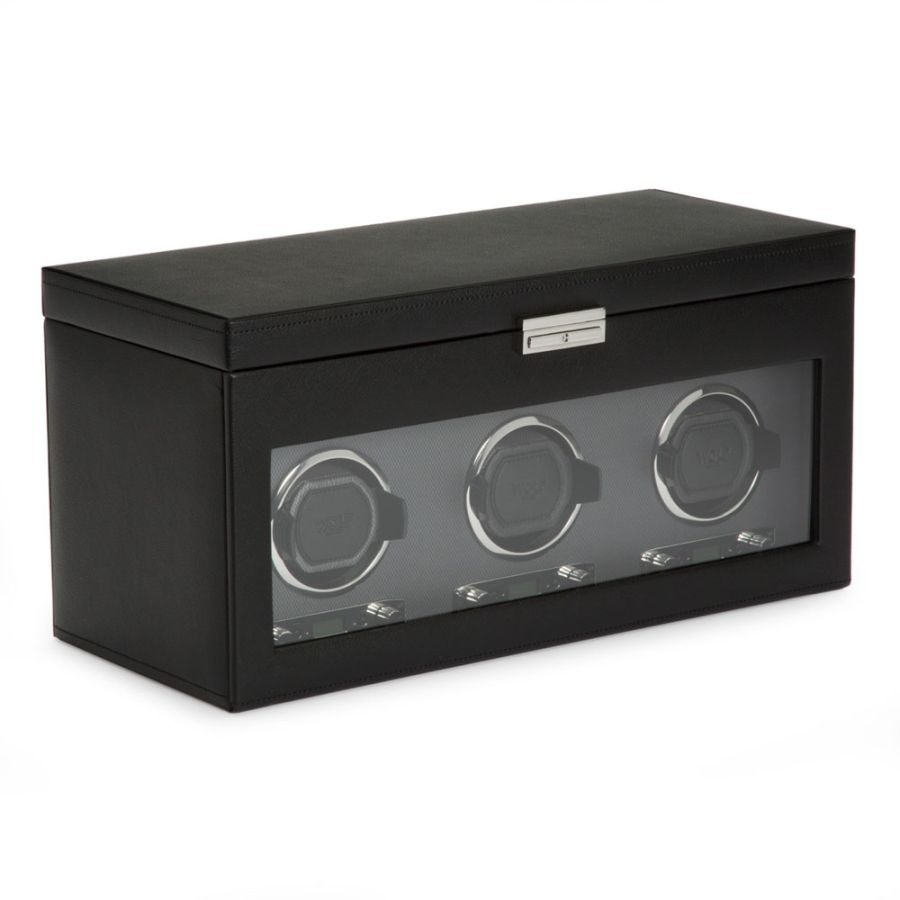 Side view of Wolf 1834 Viceroy Triple Watch Winder with Storage 456302