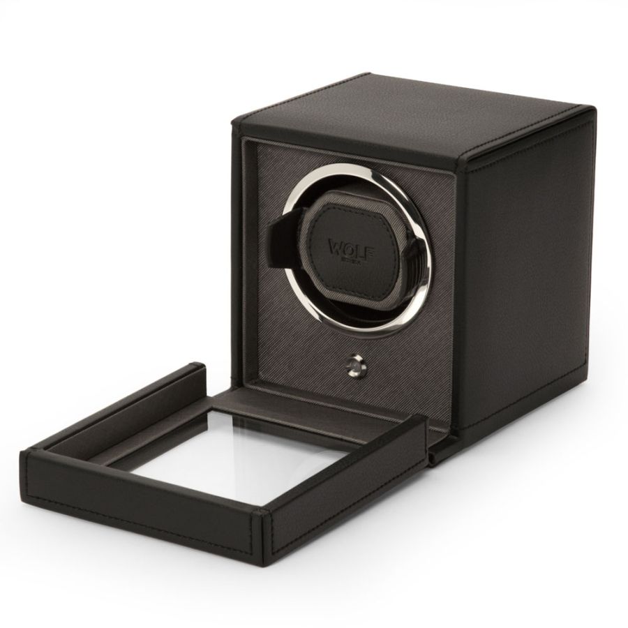 Side with open view Wolf 1834 Cub Single Watch Winder with Cover 461103