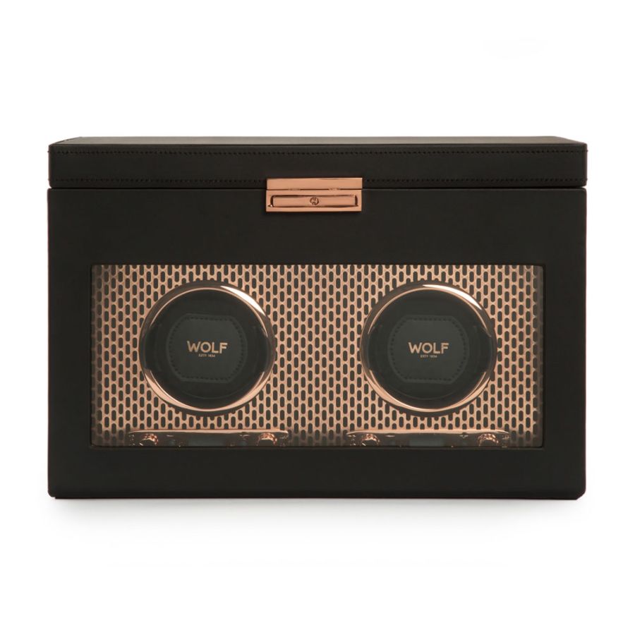 Front View of Wolf 1834 Axis Double Watch Winder With Storage 469316