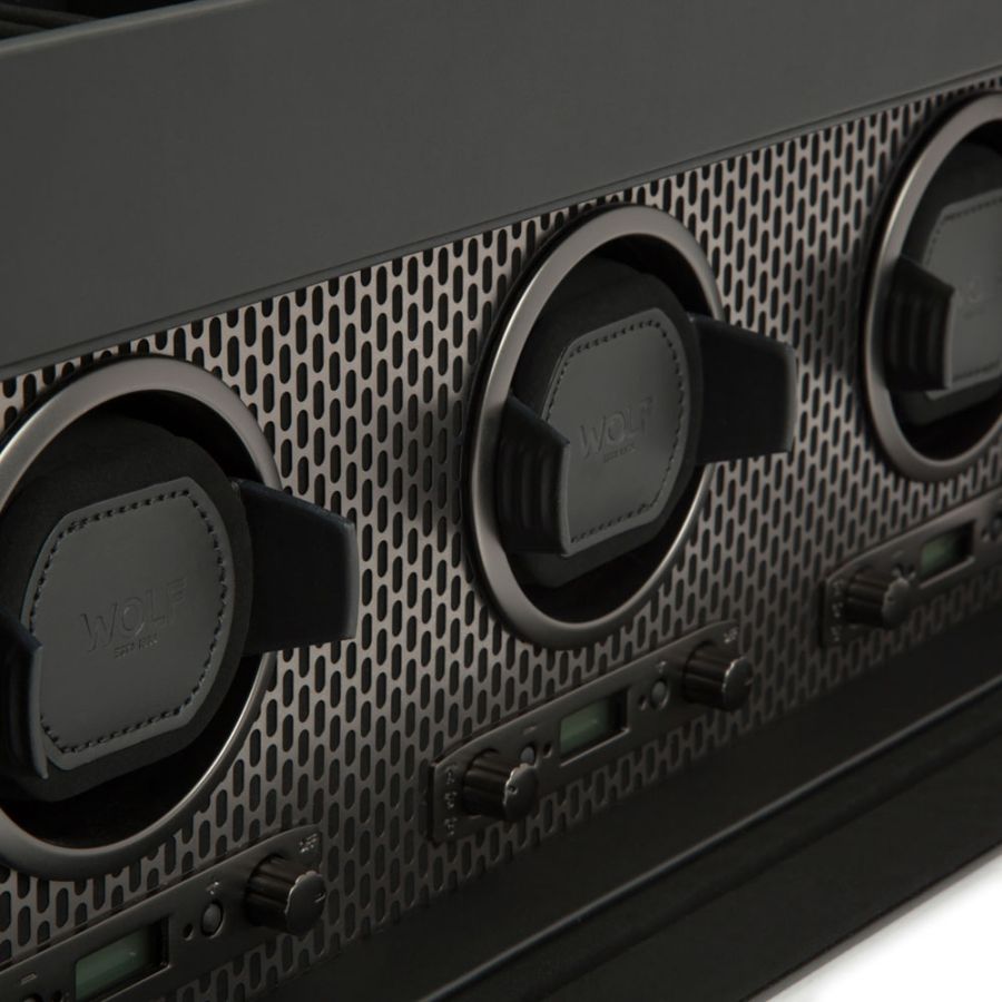 Close up of Wolf 1834 Axis Triple Watch Winder With Storage 469403