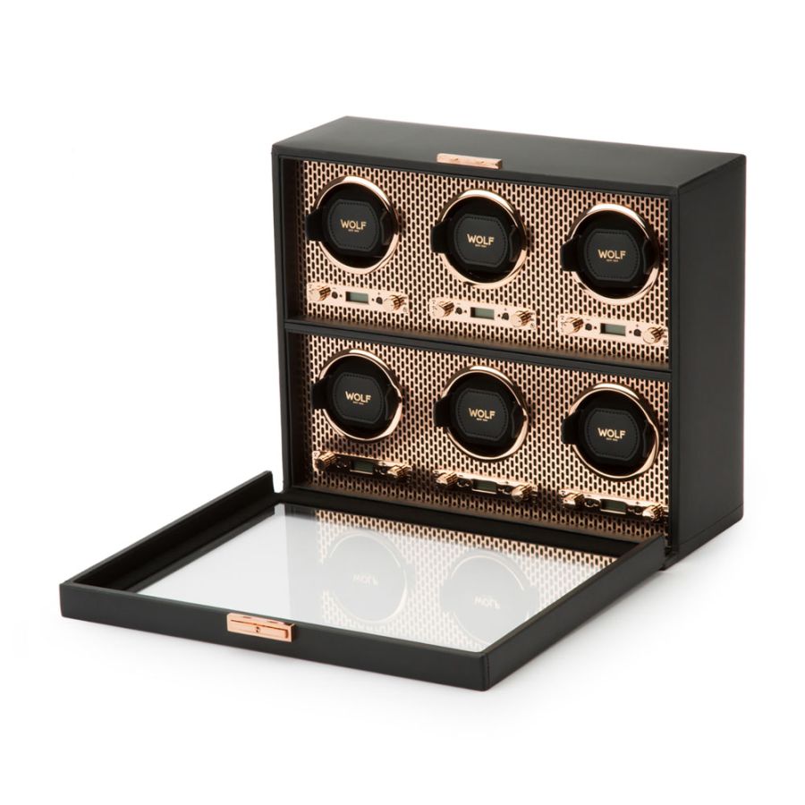 Side with open view of Wolf 1834 Axis 6 Piece Watch Winder 469616