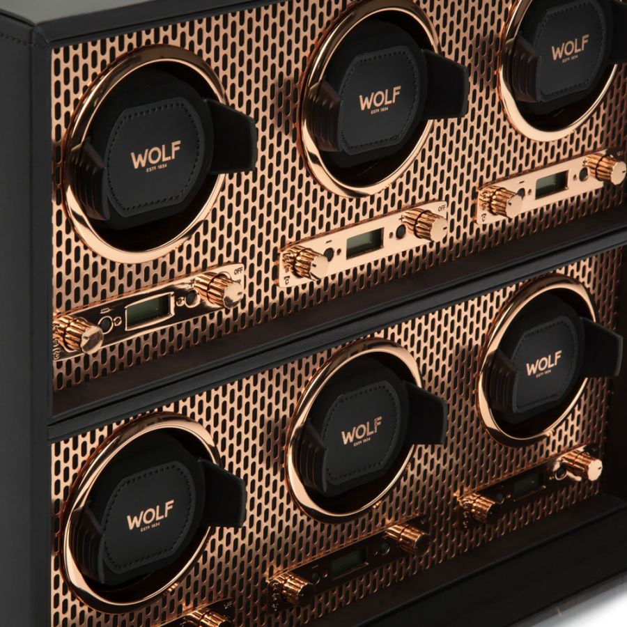Close up of Wolf 1834 Axis 6 Piece Watch Winder 469616