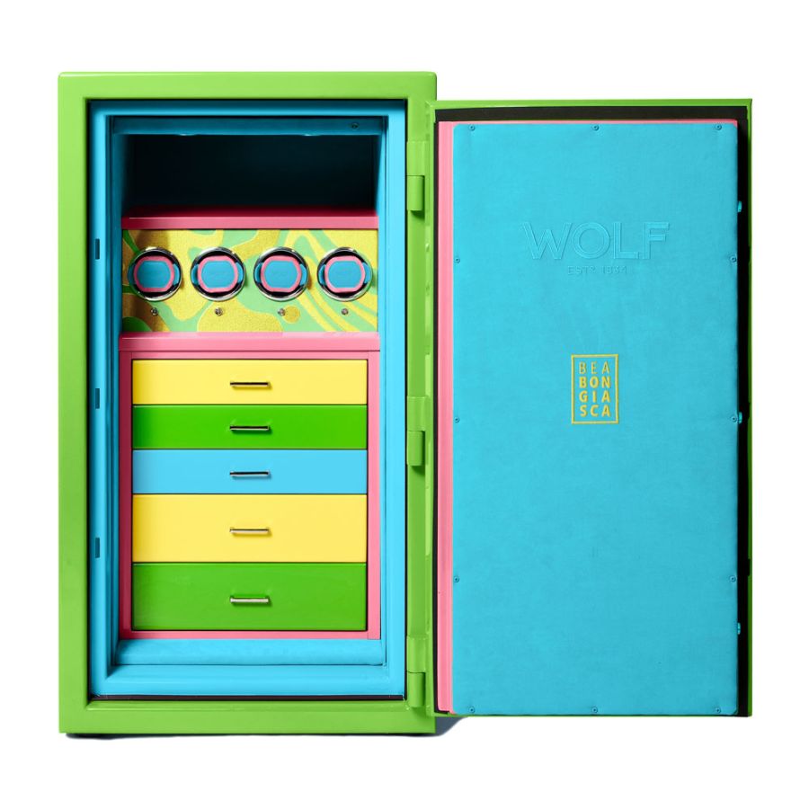 Open view of Wolf 1834 Bea Bongiasca Atlas 4 Piece Winder Safe 460430