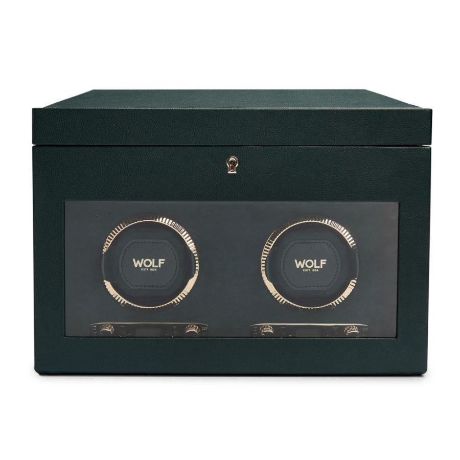 Front view of Wolf 1834 British Racing Double Watch Winder with Storage 792241