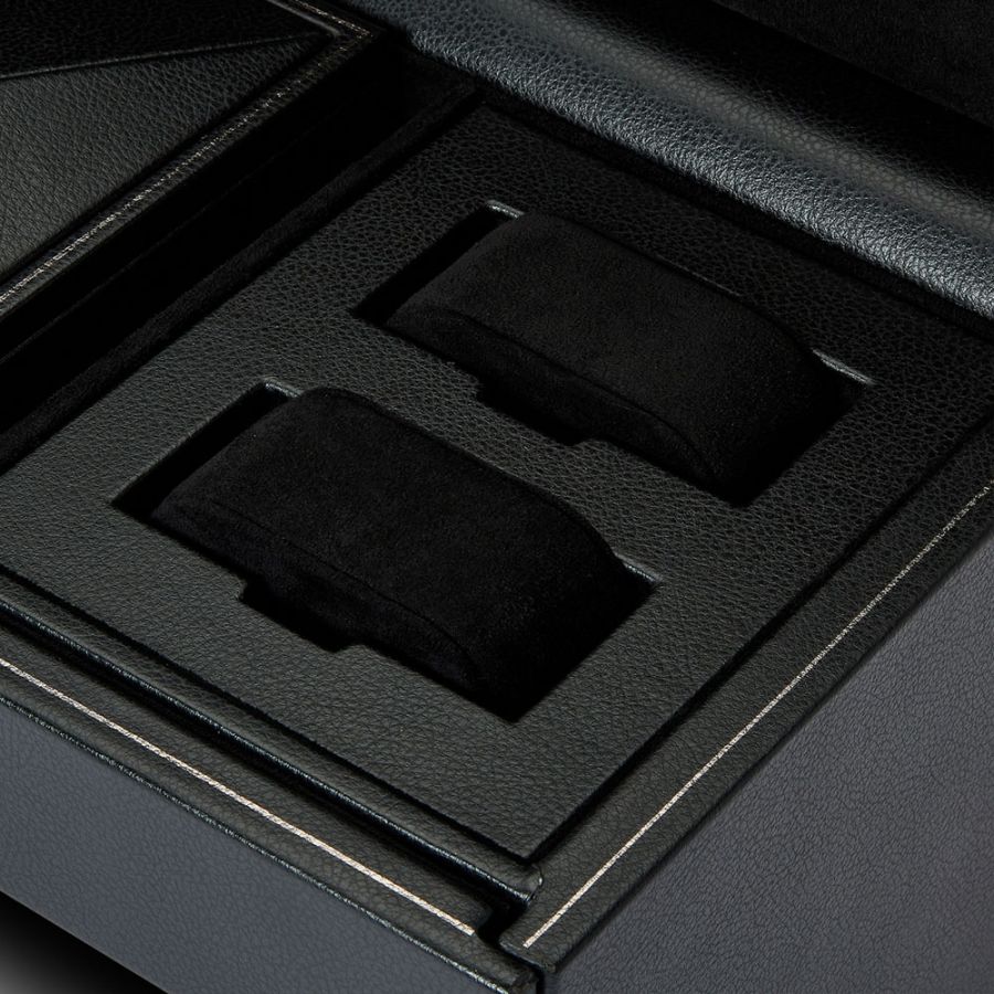 Open view of Wolf 1834 British Racing Triple Watch Winder with Storage 792302