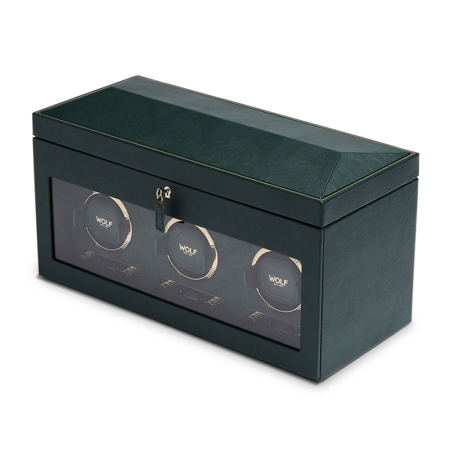 Side view of Wolf 1834 British Racing Triple Watch Winder with Storage 792341