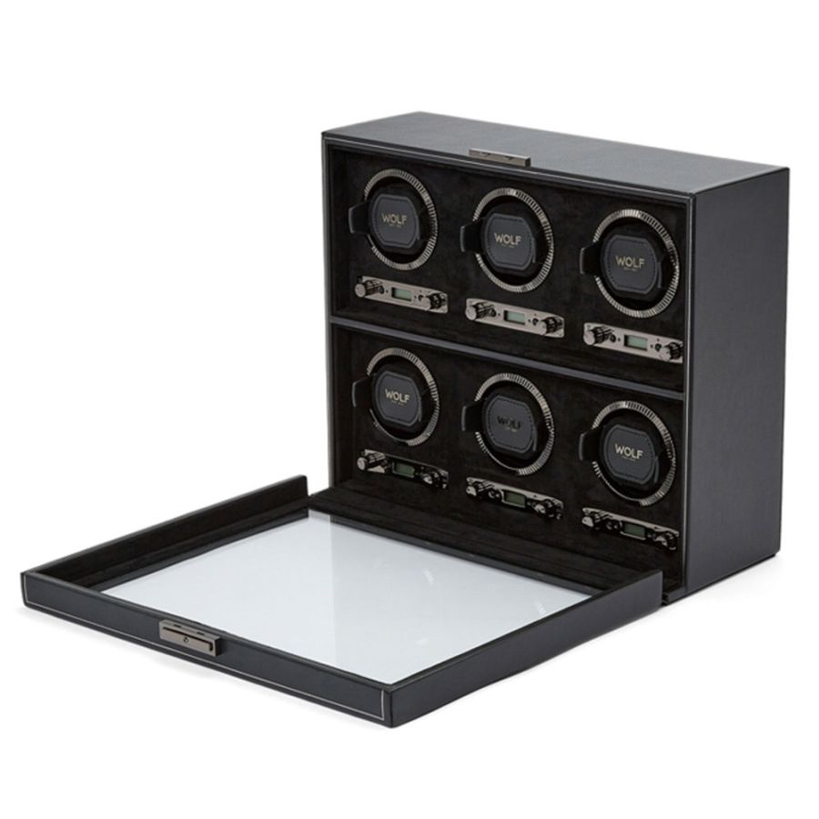 Side with open view of Wolf 1834 British Racing 6 Piece Watch Winder 792402