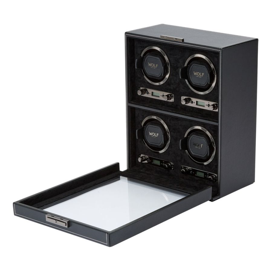 Side and open view of Wolf 1834 British Racing 4 Piece Watch Winder 793002