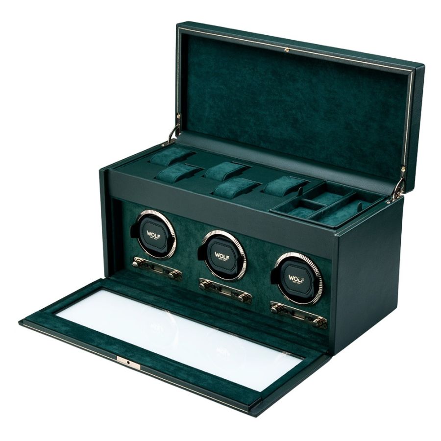 Side view of Wolf 1834 British Racing Triple Watch Winder with Storage 792341