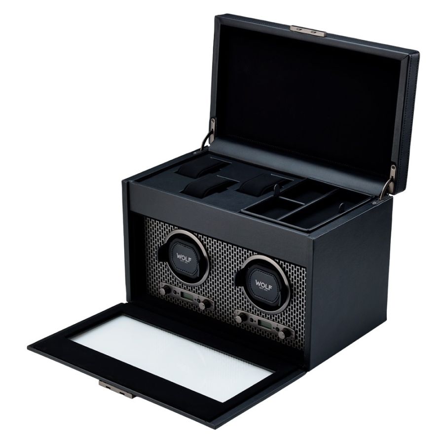 Open View of Wolf 1834 Axis Double Watch Winder With Storage 469303