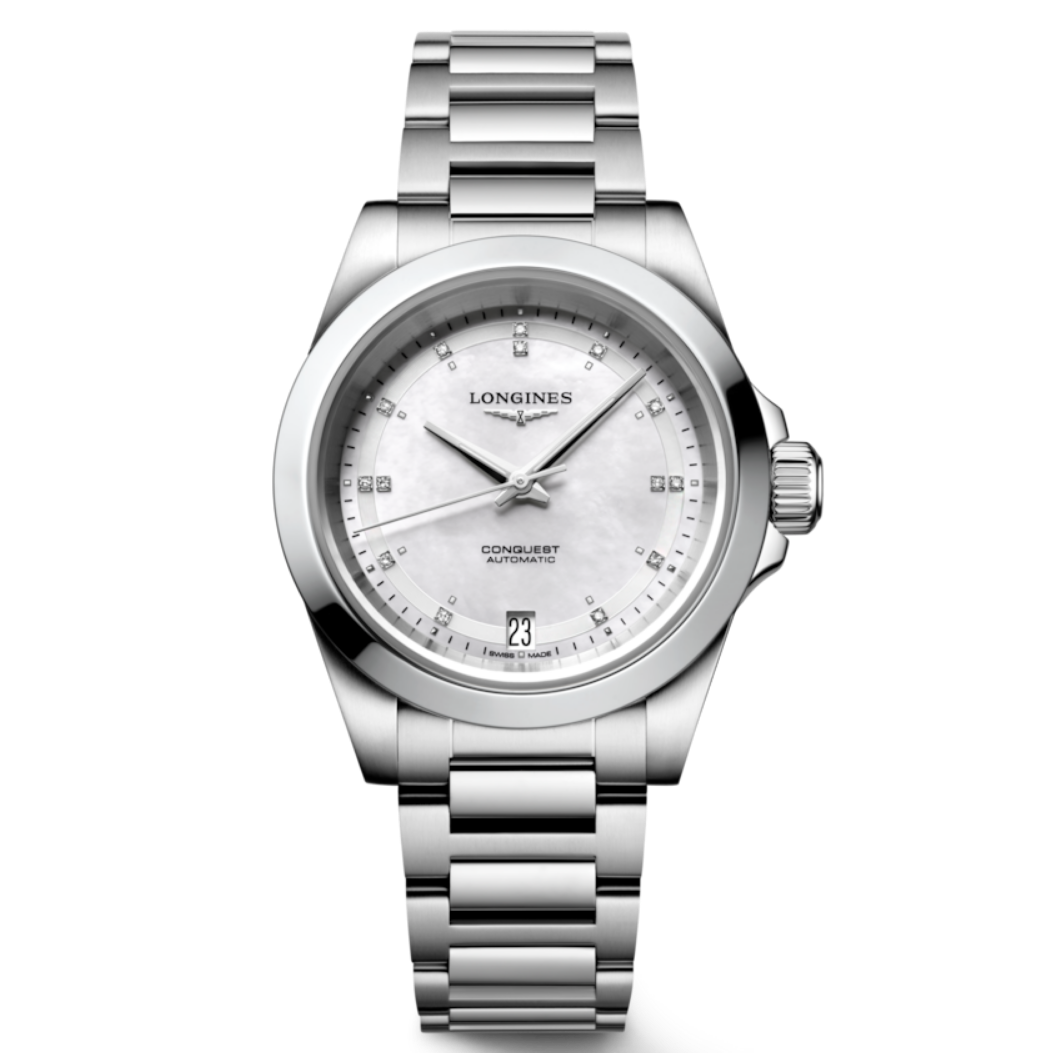 Longines Conquest Mother of Pearl with Diamonds 34mm L34304876 Front View