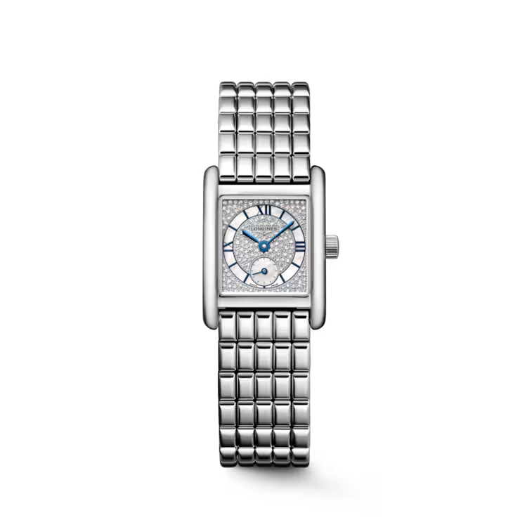Front view of Longines Mini Dolcevita Diamond Pave Steel Quartz L52004876