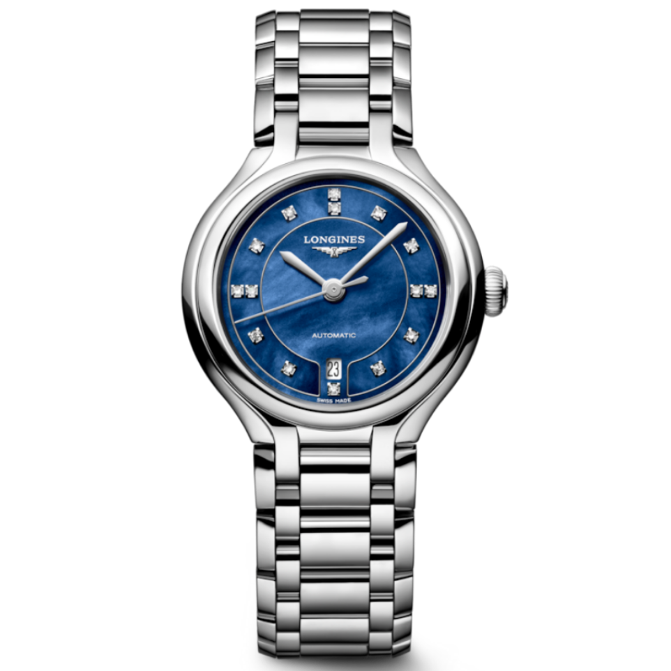Longines Elegance PrimaLuna Midnight Blue Mother of Pearl with Diamonds 30mm L81234976 front view