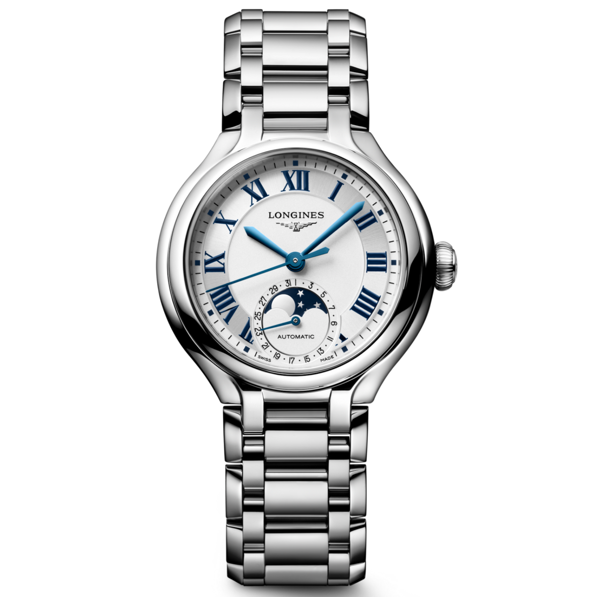 Longines Elegance PrimaLuna Moonphase Stainless Steel 34mm L81264716 front view