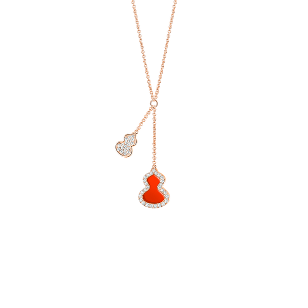 Qeelin Petite Wulu Necklace with Diamonds and Red Agate Style WUNPT8BRGRA