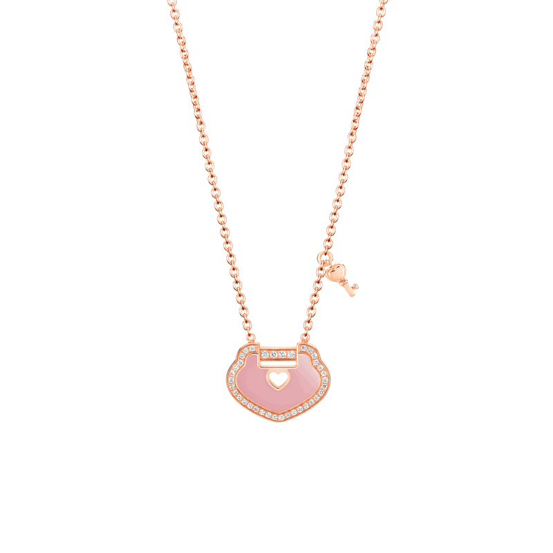 Qeelin Yu Yi Pink Opal Diamond Necklace Limited Edition YYL-040-NL-RGDPO - Carat & Co. Flushing New York